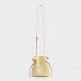 Soft Calfskin Drawstring Bucket Bag - Yellow