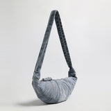 Washed Denim Croissant Shoulder Bag - Denim