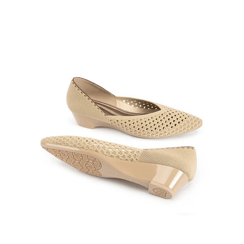 Open Weave Pointed Toe Wedge Work Shoes - Beige