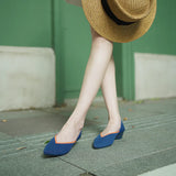 Minimalist Heart Heel Pointed Toe Knit Flats - Peacock