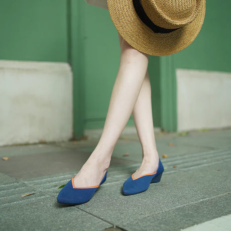 Minimalist Heart Heel Pointed Toe Knit Flats - Peacock