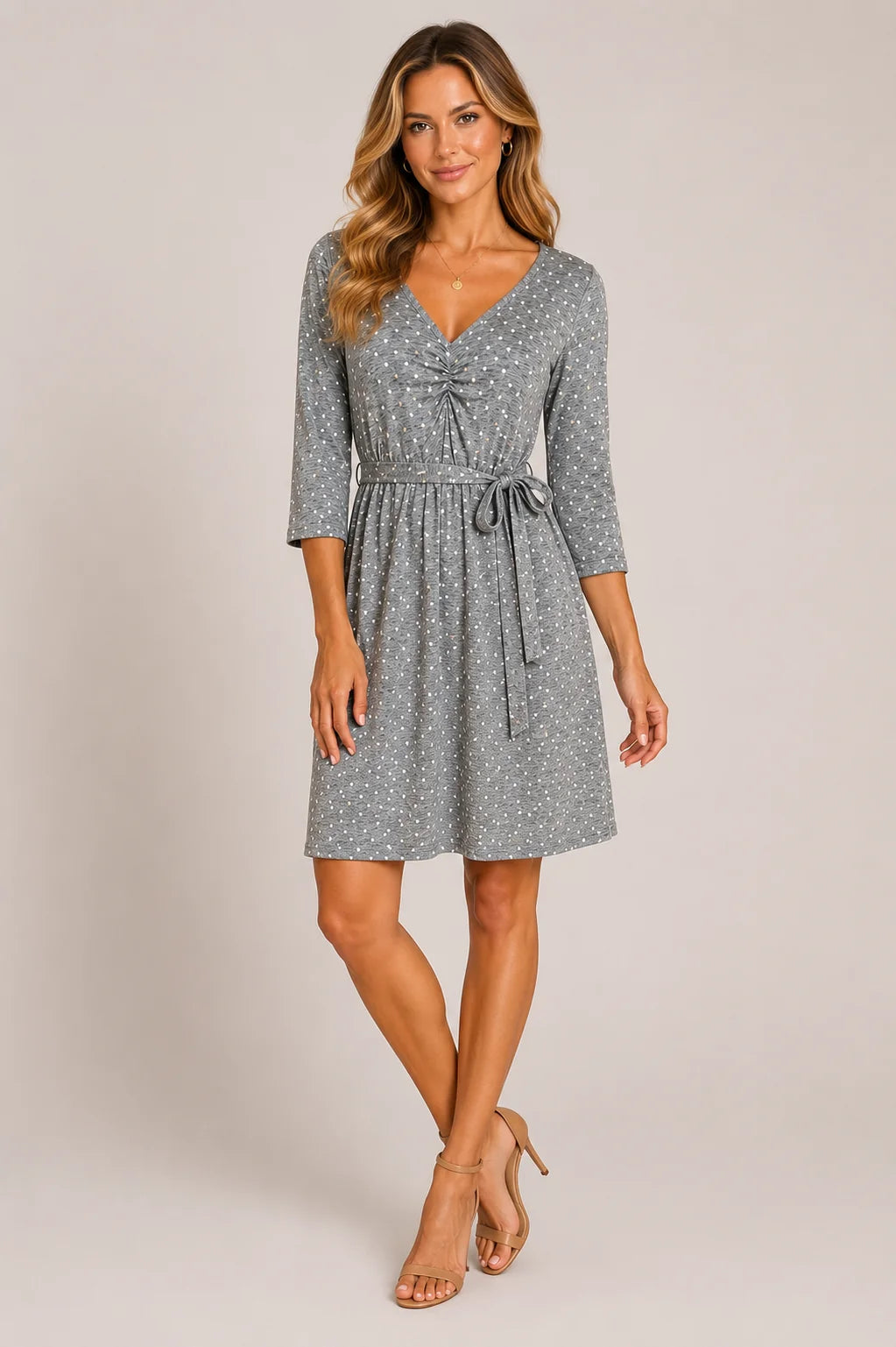 Worship Women'sV-neck Shift dress with belt - Silver