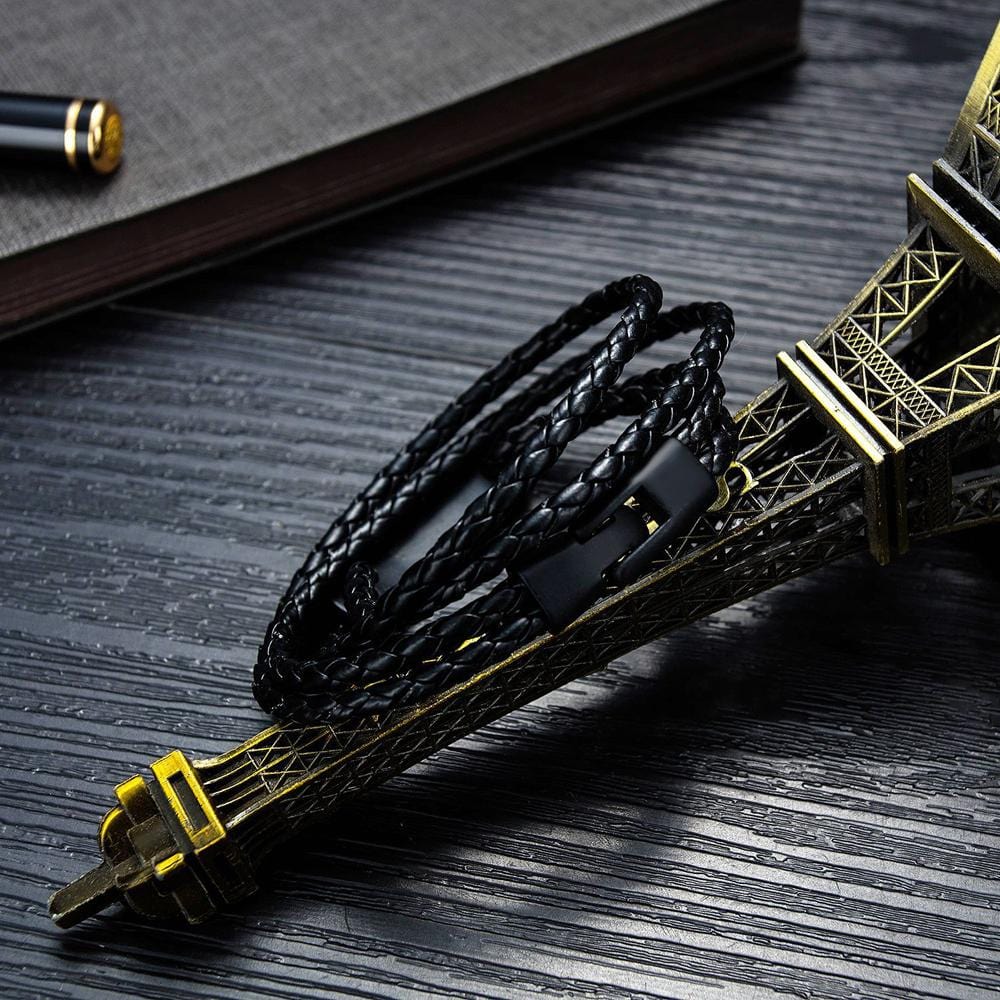 Hipster Me Vegan Leather Knitted Bracelet Black