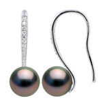Earrings Real Cultured Tahiti Pearls Round 8-9 mm Mounted Cubic Zirconia - Height 2,5 cm