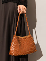 Mini Woven Trapezoid Drawstring Shoulder Bag - Brown