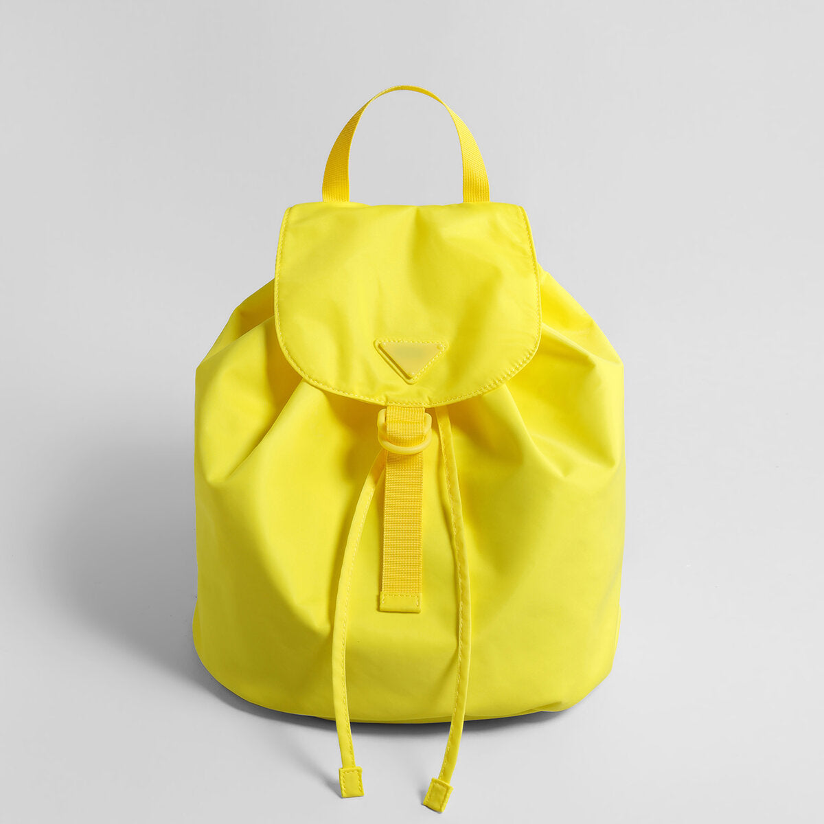 Nylon Drawstring Flap Backpack - Yellow