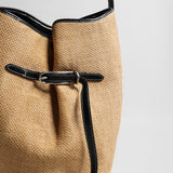 Belted Woven Straw Bucket Bag - Natural