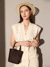 Siena Handwoven Calf Leather Basket Tote - Chocolate