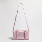 Oil-Wax Leather Boston Bowling Shoulder Bag - Pink