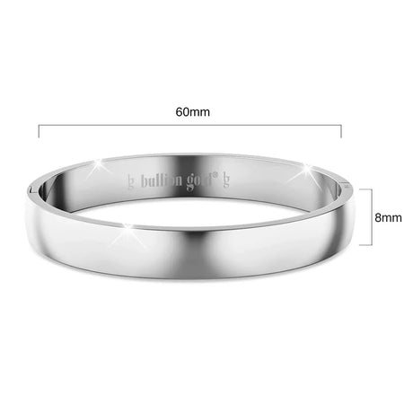 Bullion Gold Solid Oval Stainless Steel Bangle with a High Polish Finish 8mm