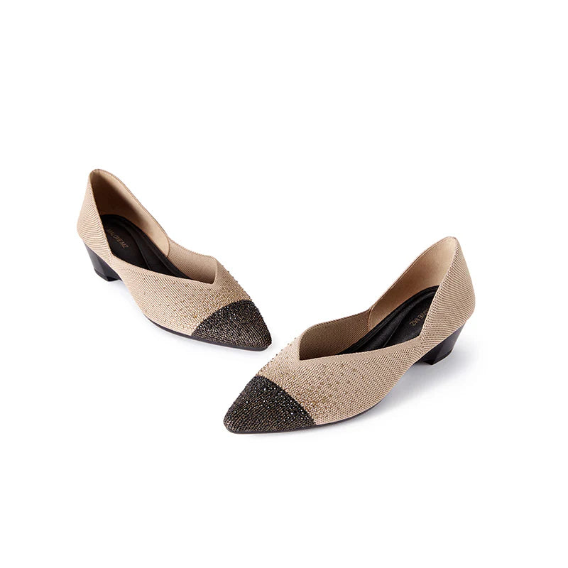 Princess Crystal Pointed Toe Wedge Pumps - Apricot