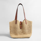 Handwoven Raffia Crochet Tote Bag - Natural