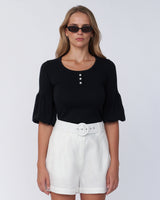 Amelius Frances Three Quarter Puff Sleeve Knit - Black