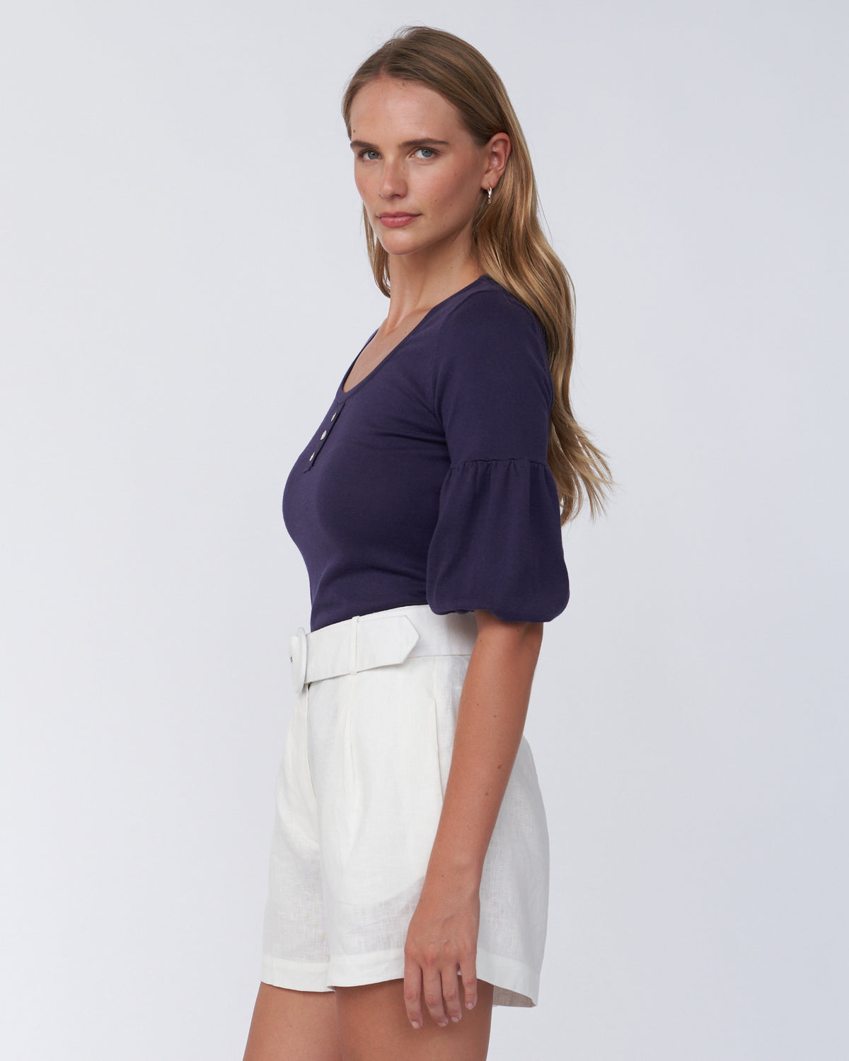 Amelius Frances Three Quarter Puff Sleeve Knit - Purple