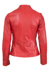 Womens Leather Stand Up Collar Jacket in Red