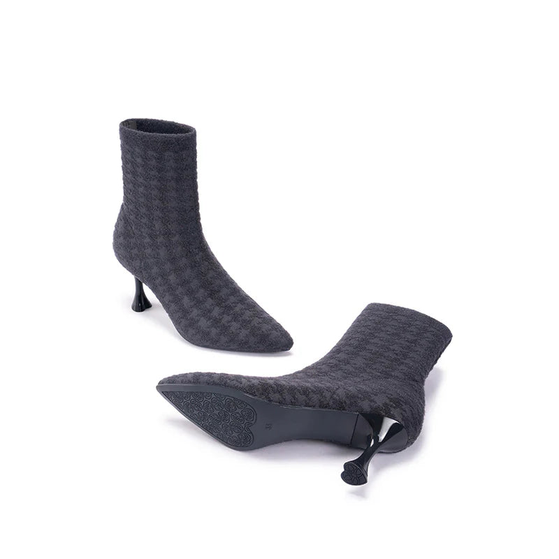 Pointed Toe Stiletto Heel Stretch Ankle Boots - Charcoal