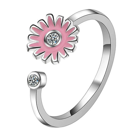 Adjustable Pink Daisy Flower with Diamonelle Ring