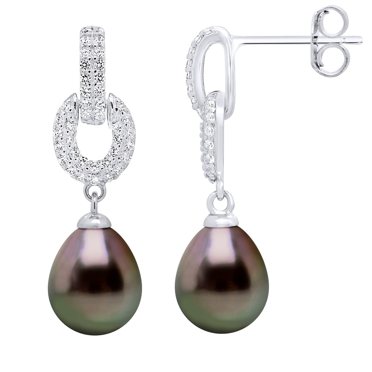 Hanging Earrings Real Cultured Tahiti Pearls 8-9 mm - Longueur 42 cm