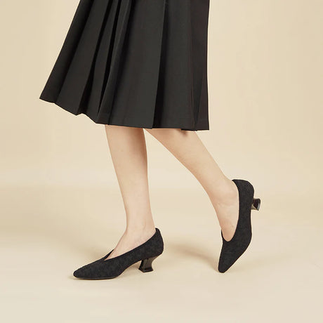 Houndstooth Block Heel Pumps - Black