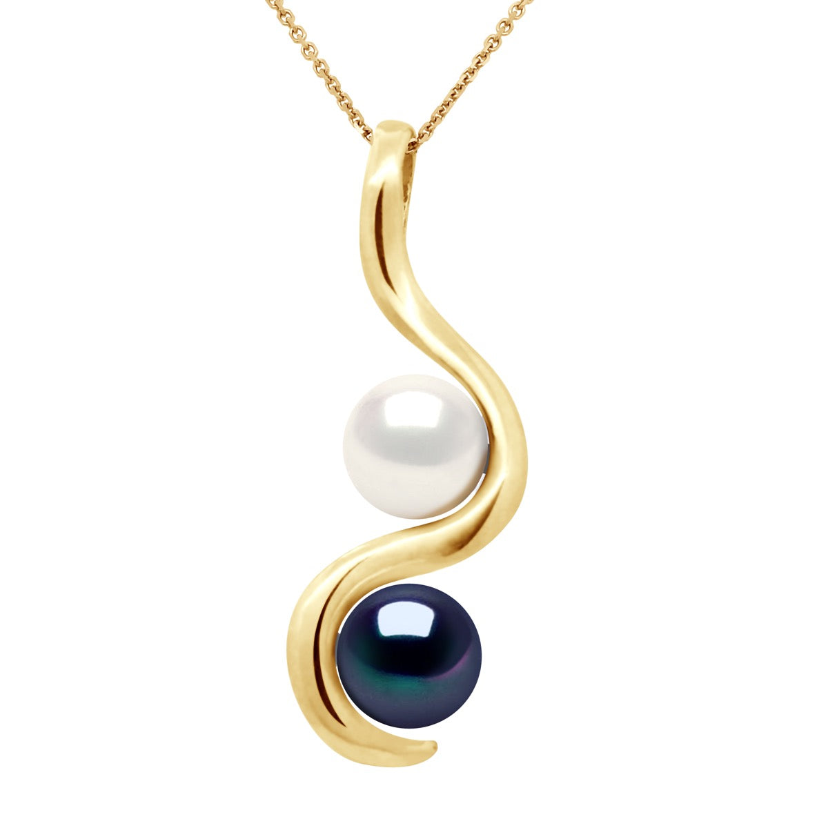 Pendant You & Me - "Natural Pearl White" & "Black Tahitian Style" - Longueur 42 cm