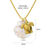 Bullion Gold Pearl Shell & Gold Sea Turtle Necklace