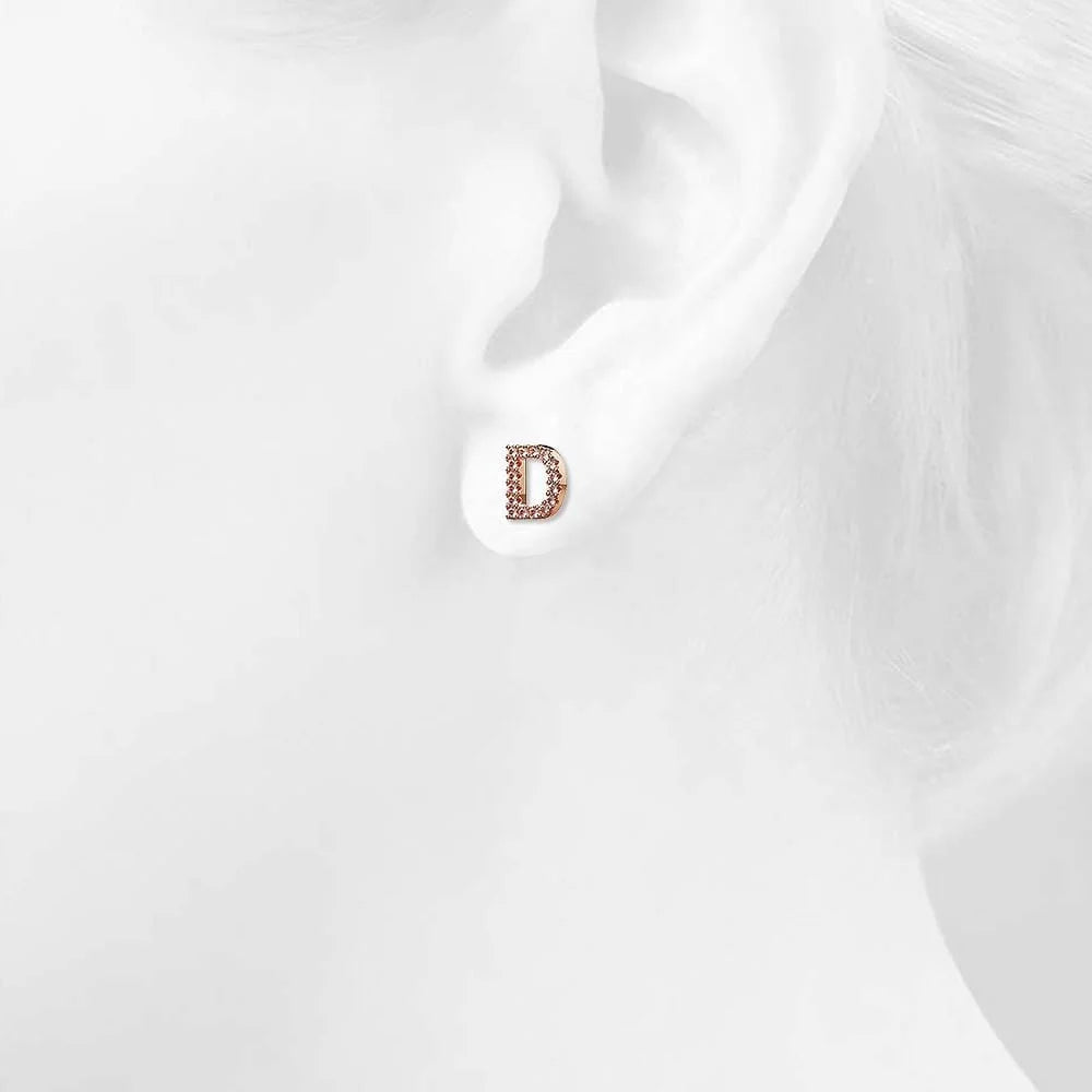 Solid 925 Sterling Silver Glamour Alphabet Letter Earrings Rose Gold