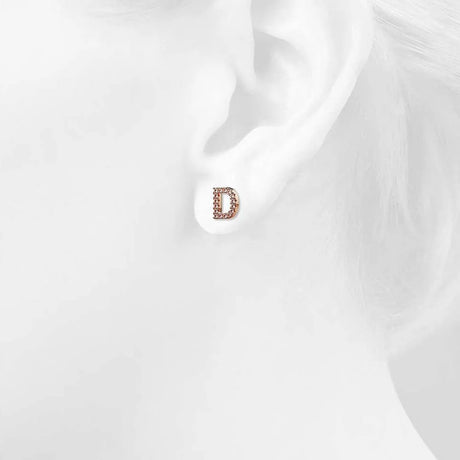 Solid 925 Sterling Silver Glamour Alphabet Letter Earrings Rose Gold