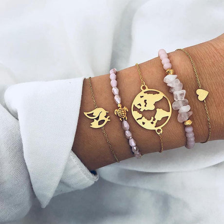 Bohemian 5-Piece Charm Bead Bracelet Set