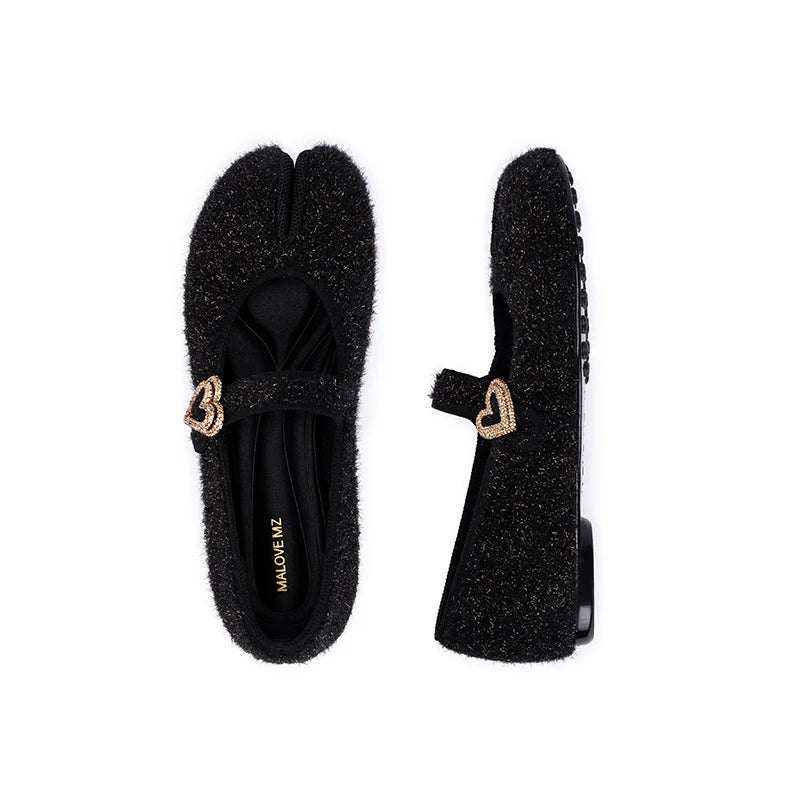 Oriental Split Toe Mary Jane Flats - Black