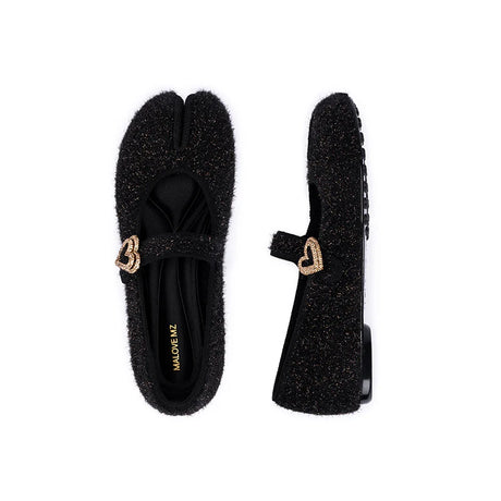 Oriental Split Toe Mary Jane Flats - Black