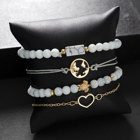 Bohemian 4-Piece Charm Bead Bracelet Set