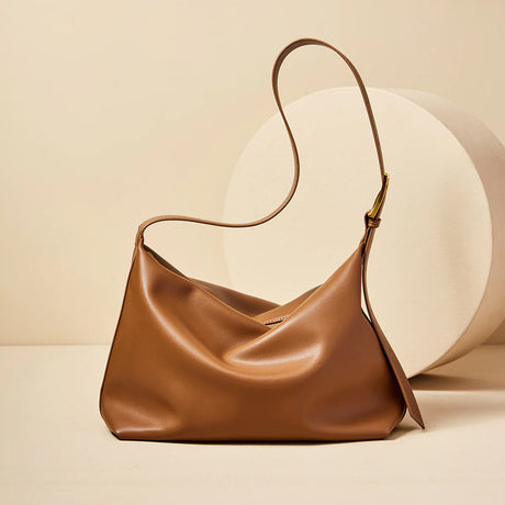Nalandu Soft Leather Slouch Shoulder Hobo Bag - Brown