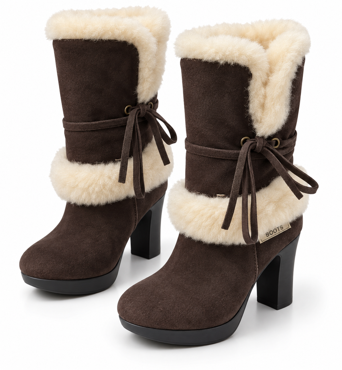 Australian Leather Ugg Shearling Cuff High Heel - Chocolate - AU4