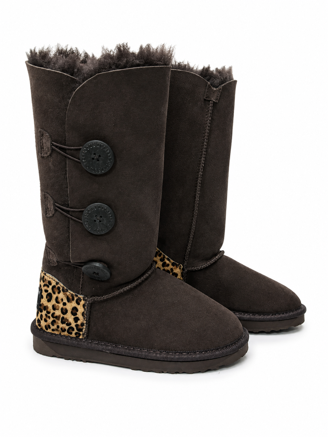 Australian Leather Ugg Napa 3Button Leather Leopard - Chocolate - AU4