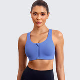 Power On Soft Padded High Impact Zip Front Sports Bra - Blue