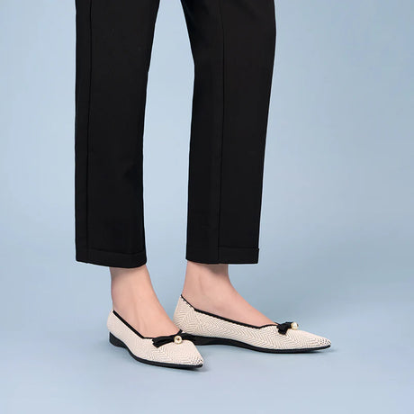 Sarah Casual Pearl Bow Commuter Flats - White