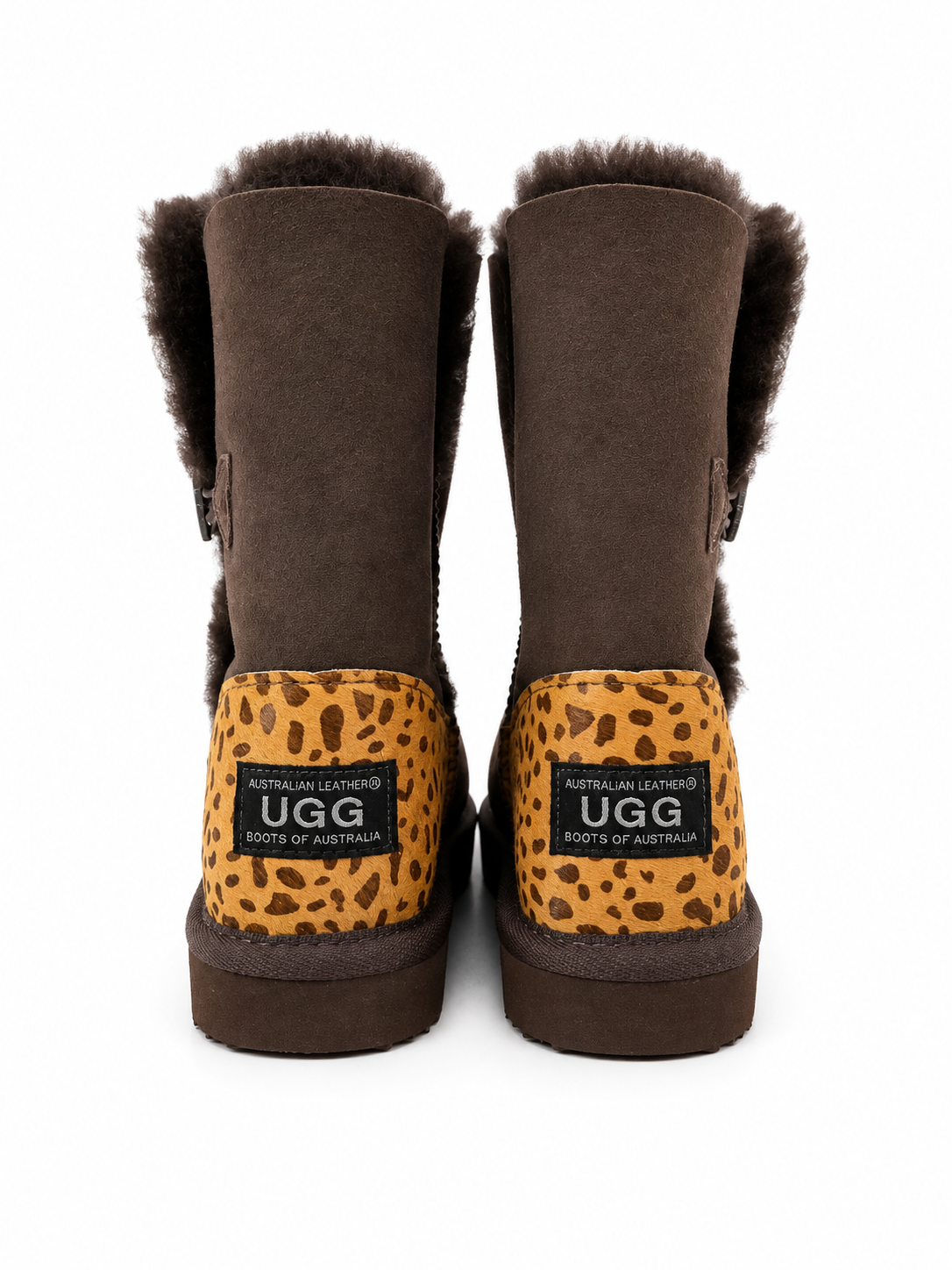 Australian Leather Ugg 1Button Cheetah Uggs - Chocolate - AU4