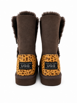 Australian Leather Ugg 1Button Cheetah Uggs - Chocolate - AU4