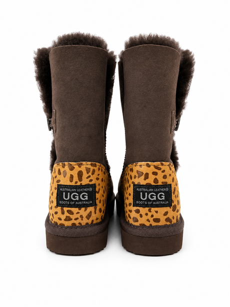 Australian Leather Ugg 1Button Cheetah Uggs - Chocolate - AU4