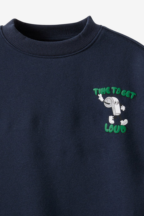 Cotton On Kids Boys Sammy Oversize Crew - Squid Ink/ Whistle