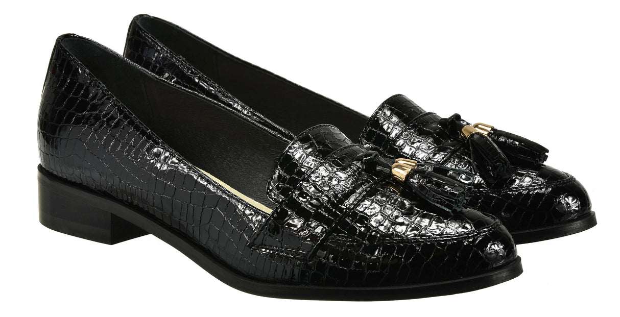 Bosccolo Womens Moccasin - Black Croco