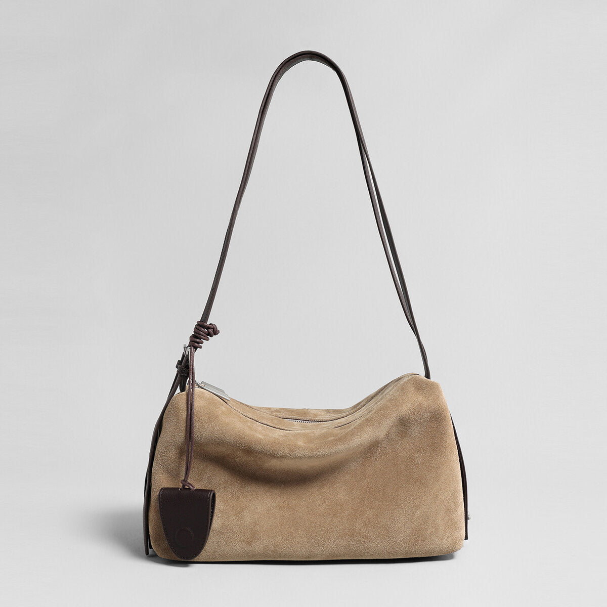 Suede Leather Slouchy Pillow Shoulder Bag - Oat
