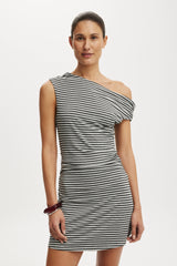 Cotton On Women's Sandy Asymmetric Mini Dress - Maddi Stripe Charcoal