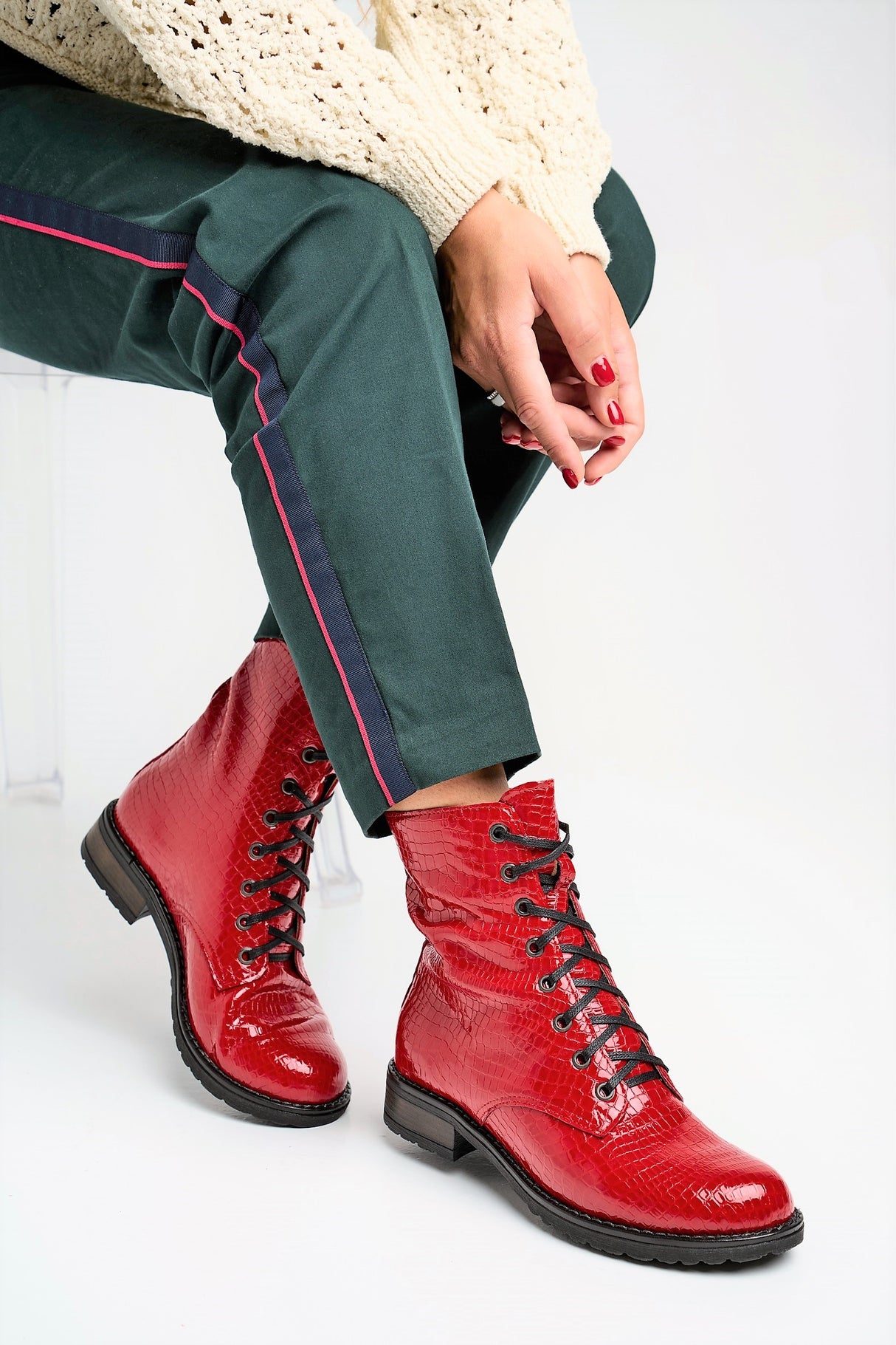 Bosccolo Womens Boots - Red Crocodile