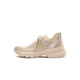 Rhinestone Mesh Knit Chunky Platform Sneakers - Beige