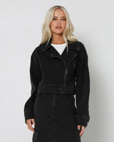 Lost In Lunar Women's Hutton Biker Jacket - Black Denim