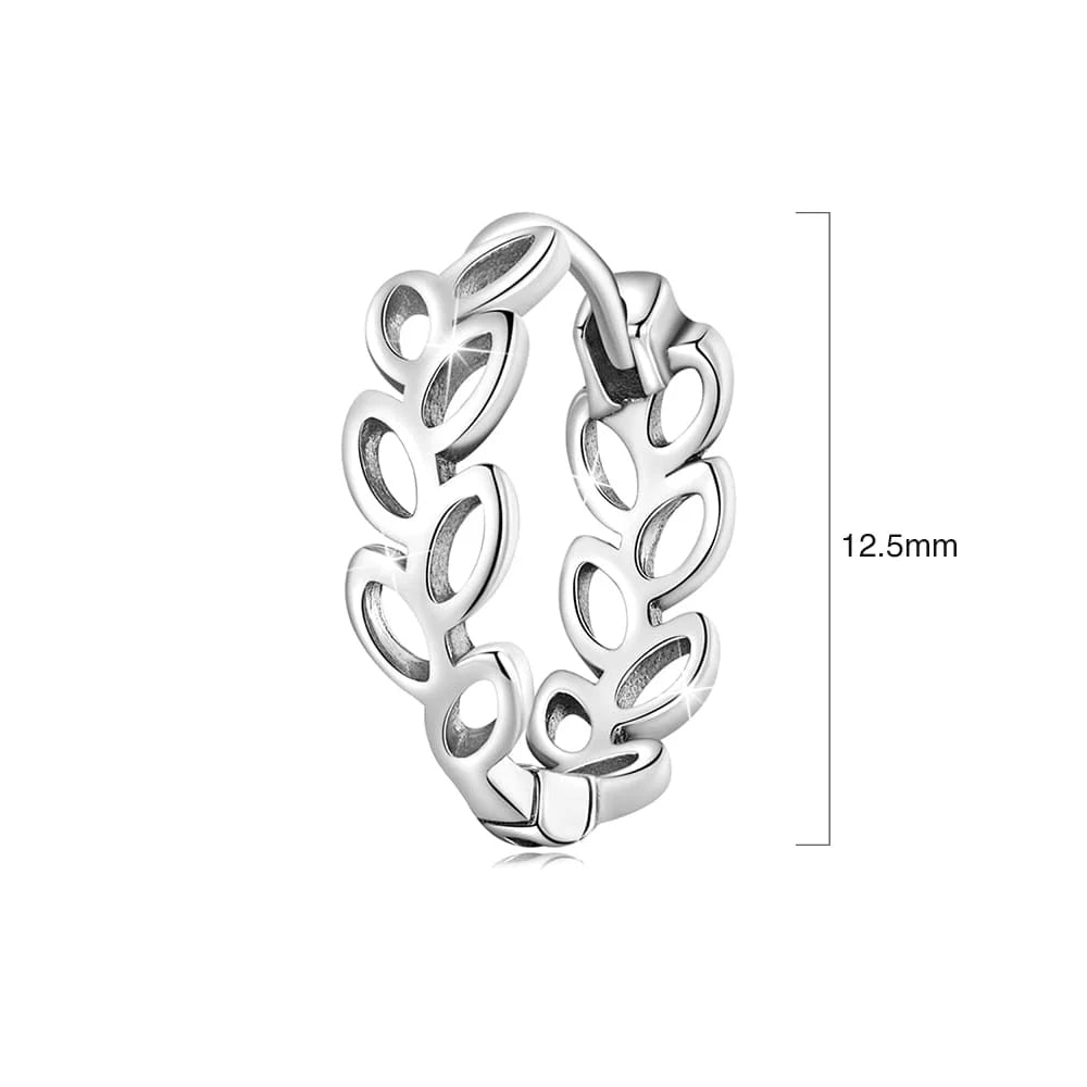 Solid 925 Signature Silver Olive Leaves Arc Earrings