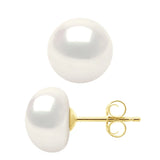 Earrings Button Freshwater Pearl White Yellow Gold 9-10mm