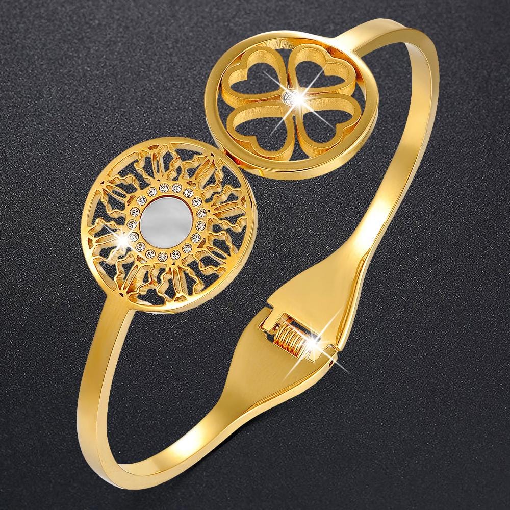 Bullion Gold Artistic Floral Hinged Bangle