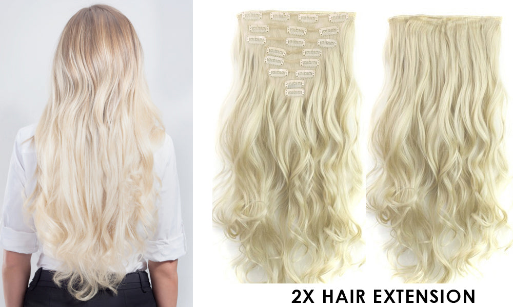 2Pcs 24" Wavy Curly Thick High Synthetic Hair Extension Blonde 7Piece 16Clips 2X
